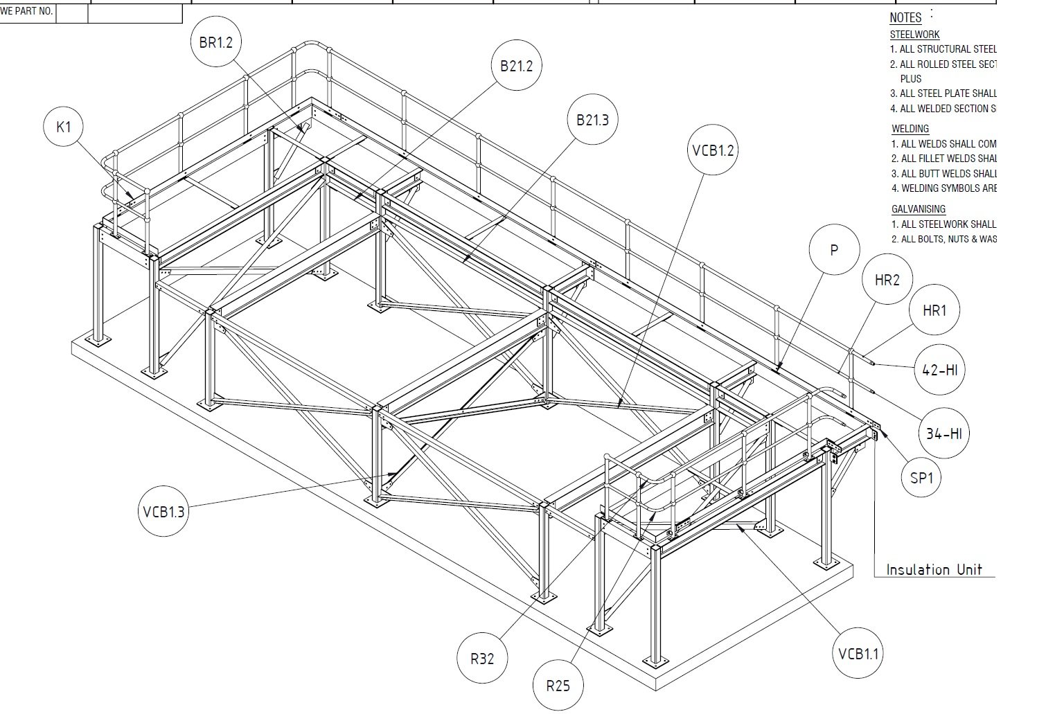 Fabrication drawing with weld notes