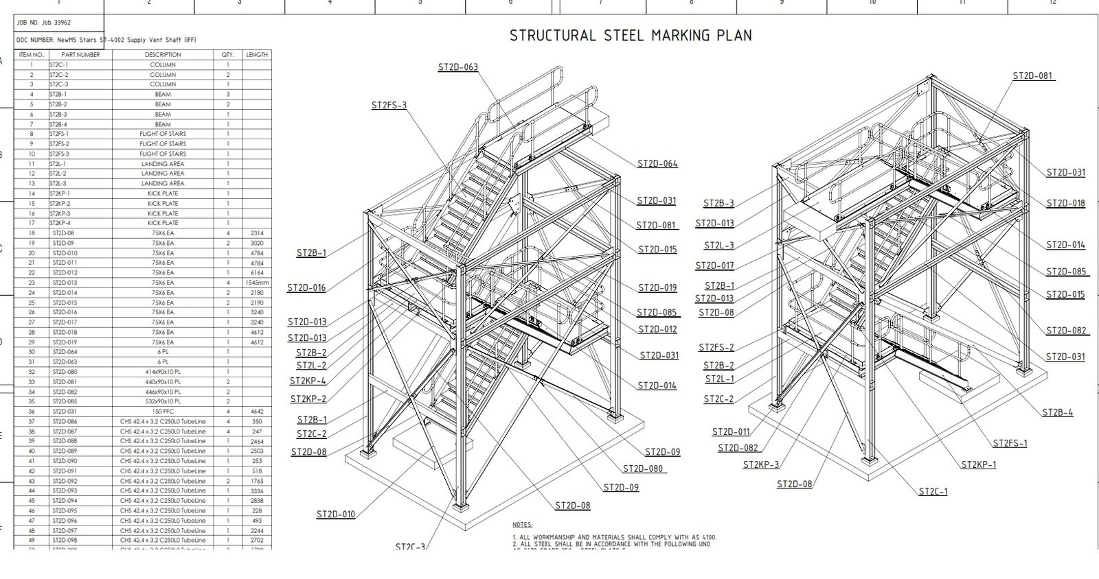 Structural steel marking plan